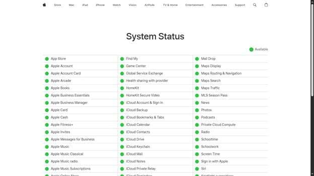 apple system status page