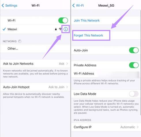 forget network on iphone