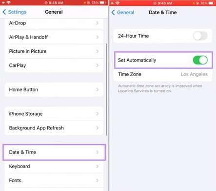 set automatic date and time