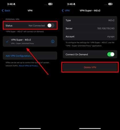 delete the vpn configuration