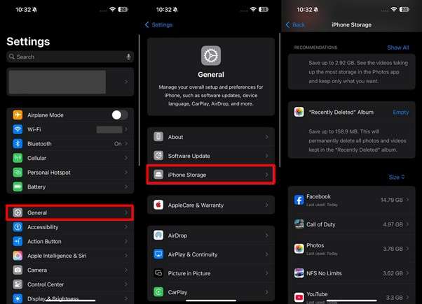 access the iphone storage