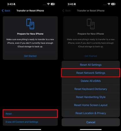 reset network settings on phone