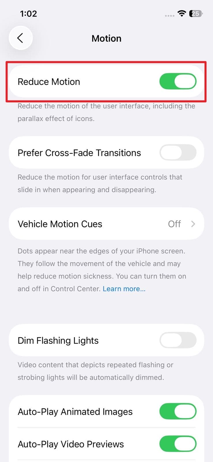 enable reduce motion feature