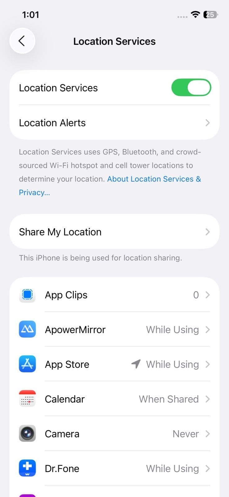 allow locations access while using app