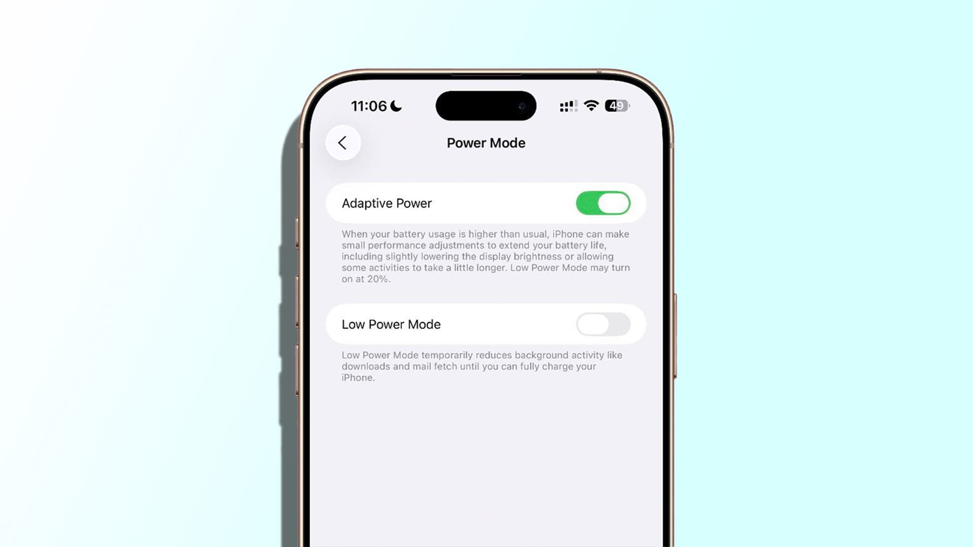 adaptive power mode ios26