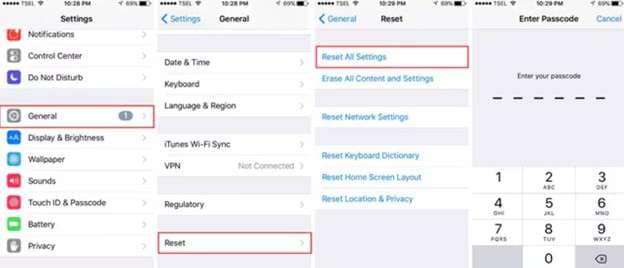 reset all settings