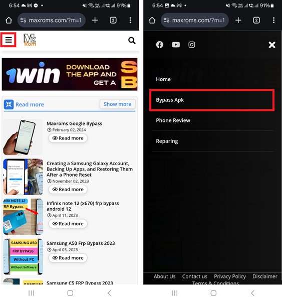 select bypass apk from the menu
