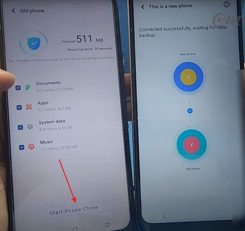 start phone clone with other phone