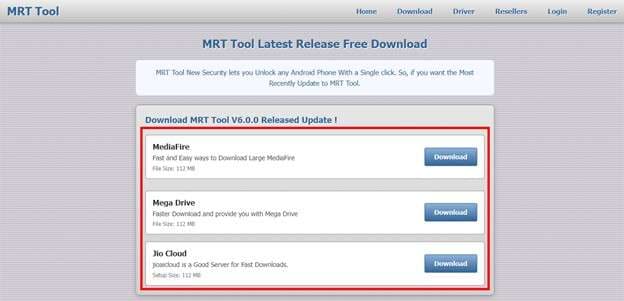 download options for the mrt tool