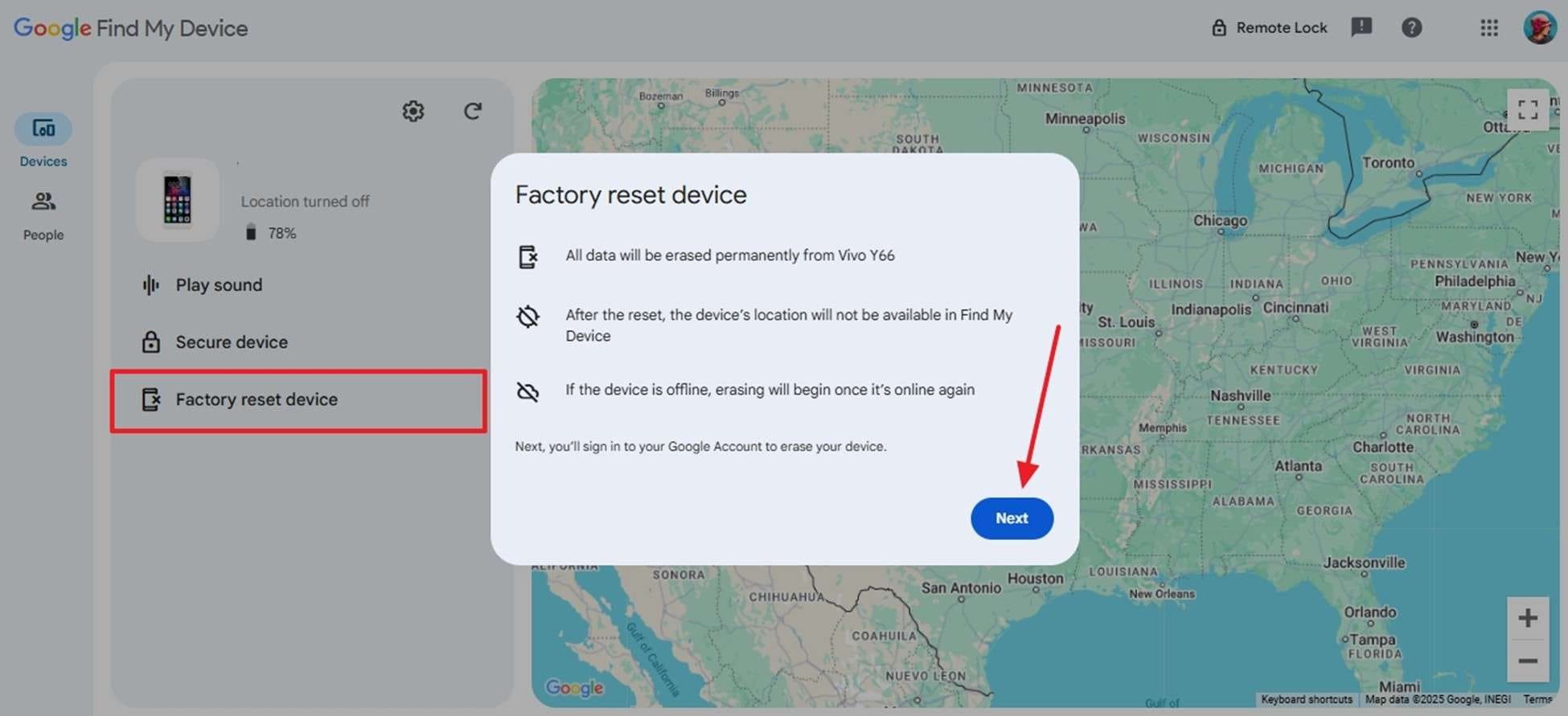 tap factory reset devices  