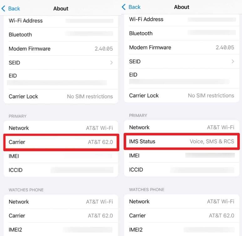 check carrier and ims status to fix rcs not working