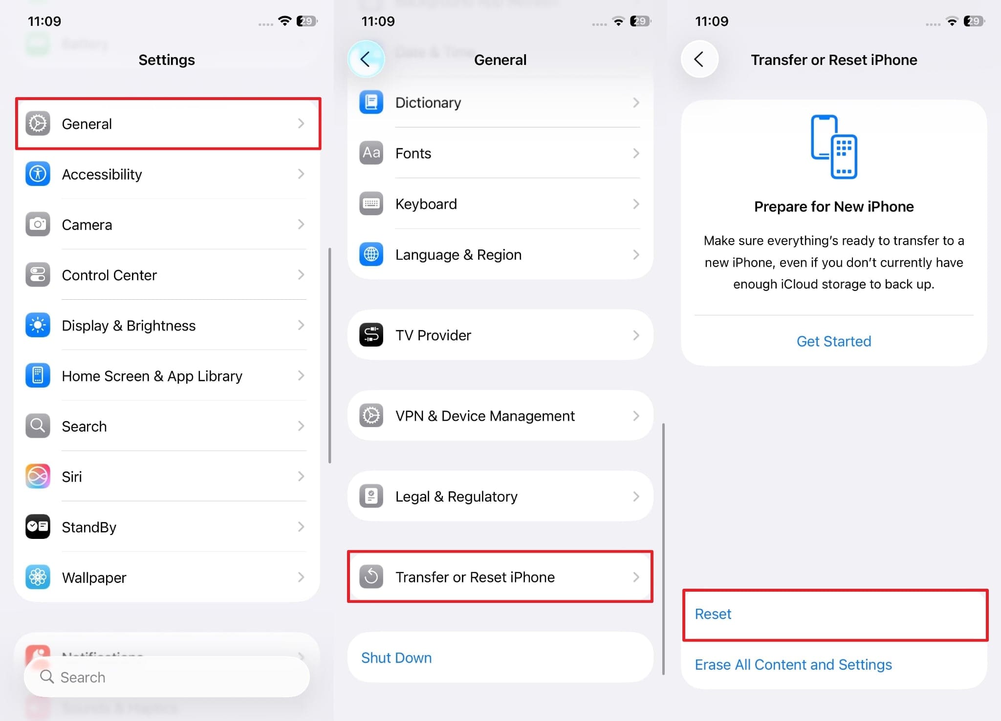 transfer or reset iphone settings