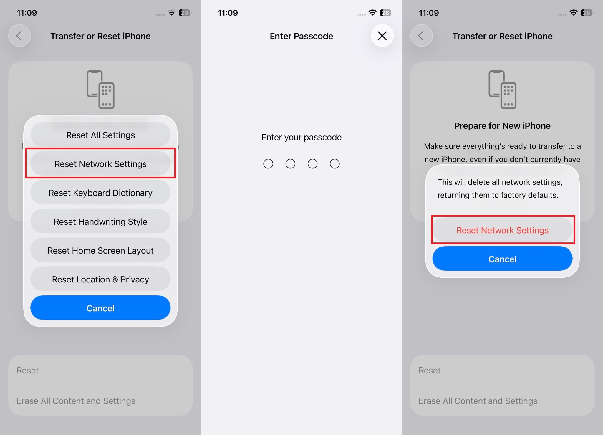 continue to reset network settings to fix rcs not working iPhone