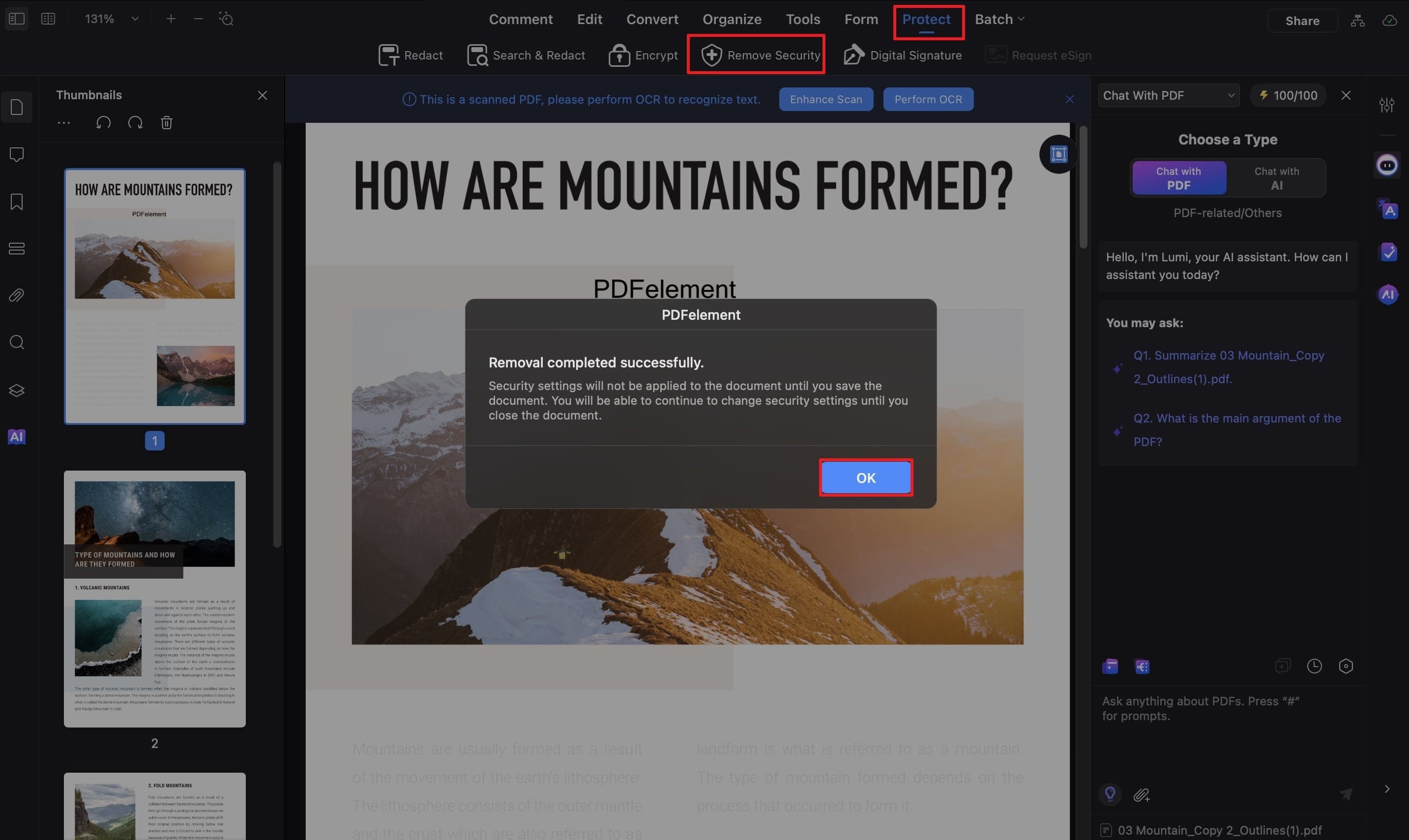 remove security using pdfelement