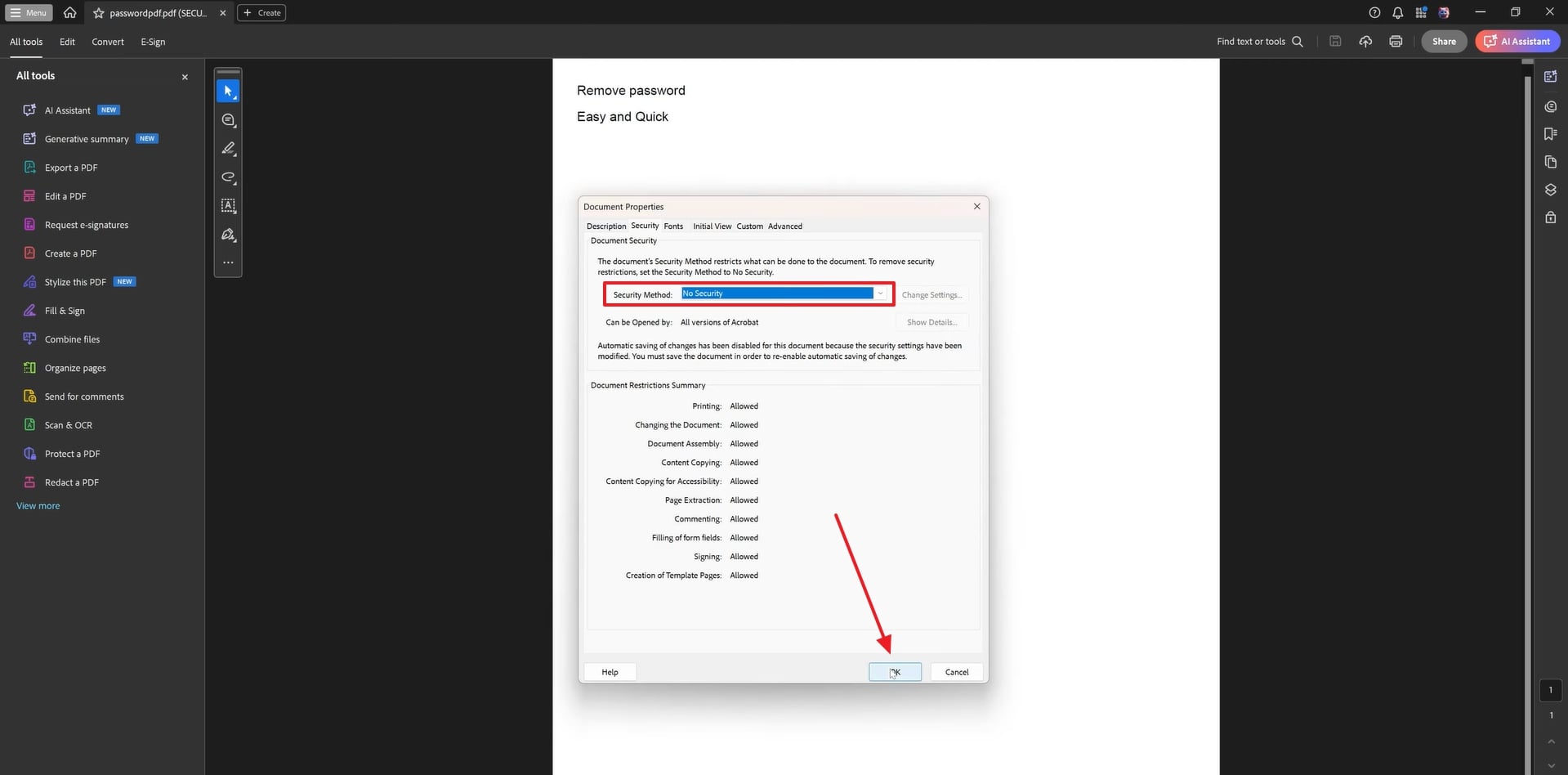 remove security using adobe acrobat