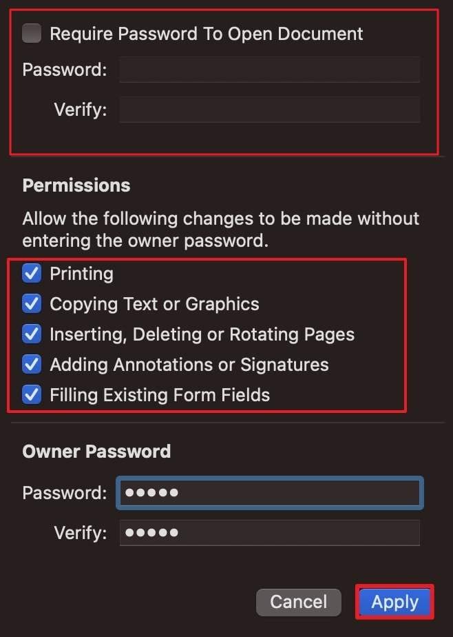 disable permissions and apply