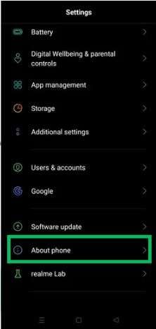 click on the about phone option