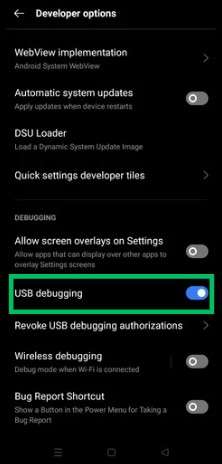 enable the usb debugging mode 