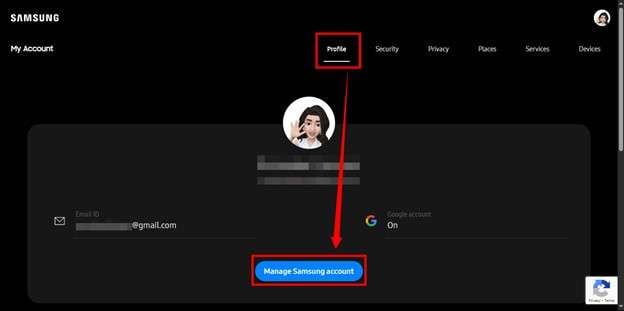 click manage samsung account