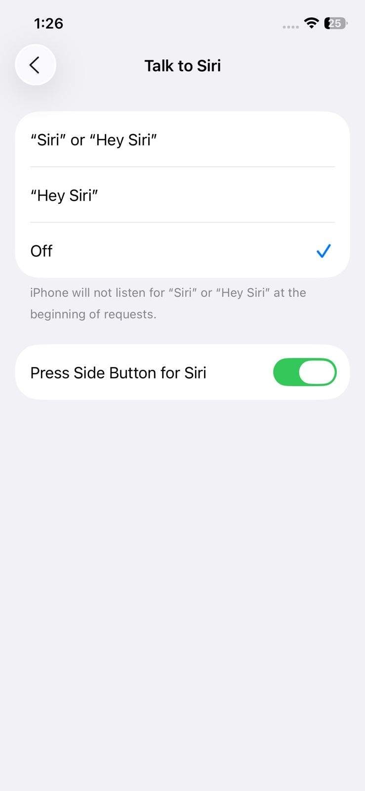 ensure hey siri is enabled