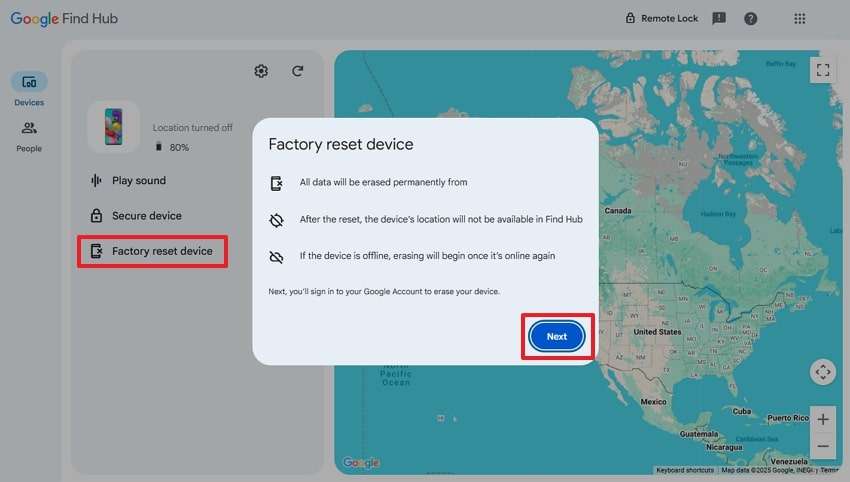 factory reset samsung using find my