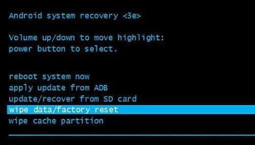 choose wipe data factory reset