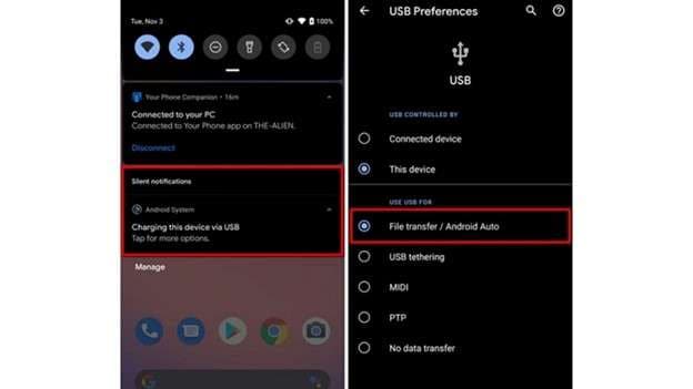 android file transfer prompt
