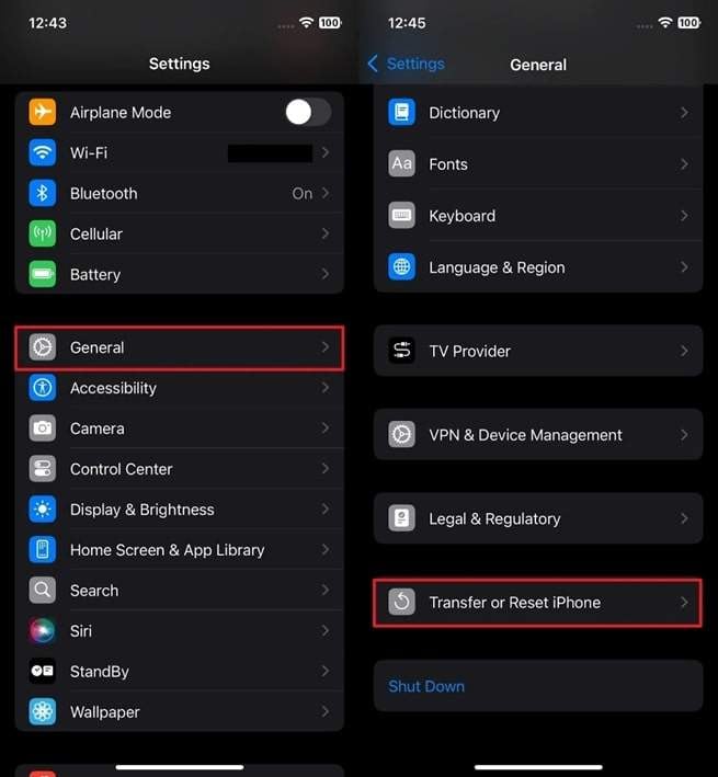 access transfer or reset iphone