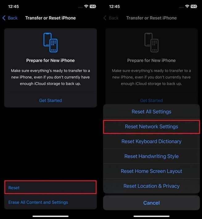choose reset and reset network setting