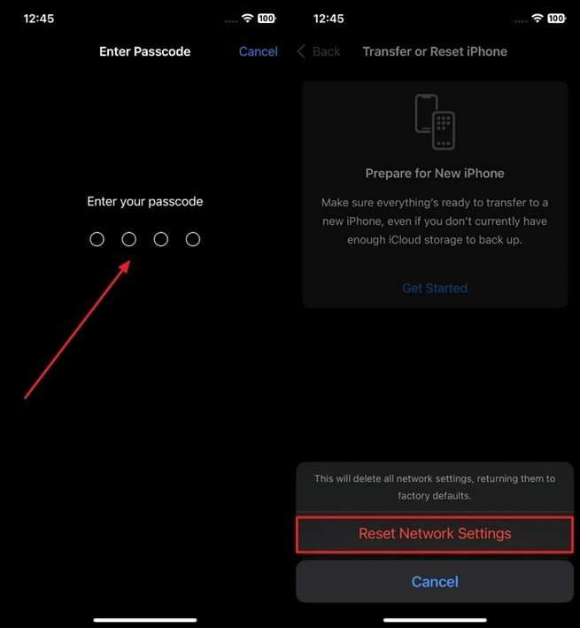 verify reset network settings process
