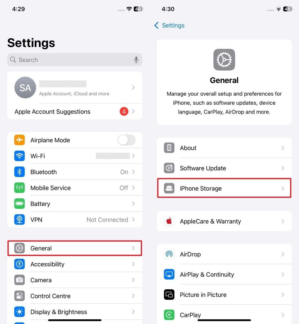get iphone storage settings