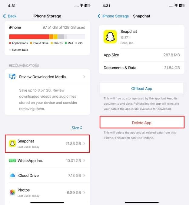 delete app with larger data
