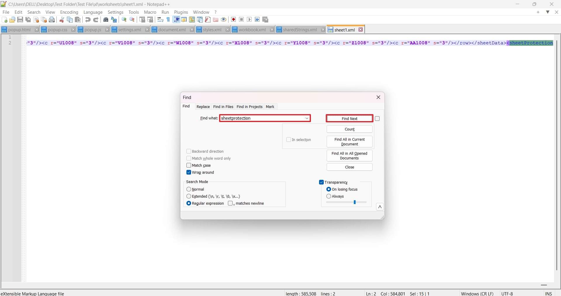 find and remove sheetprotection tag