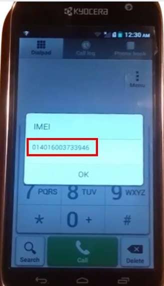 the imei number of your kyocera phone 
