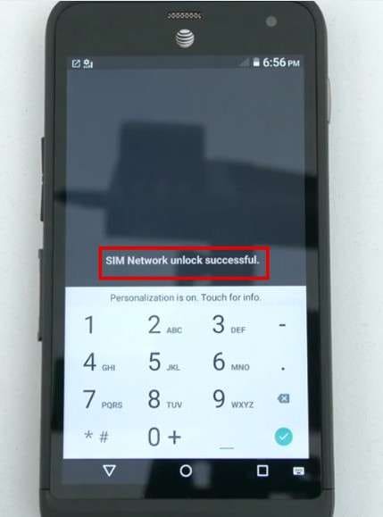 message sim network unlock successful displayed on the screen 