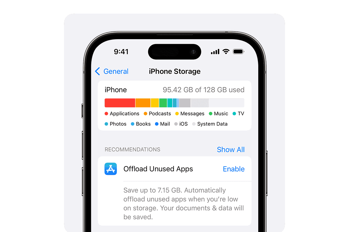 check iphone storage for upgrade
