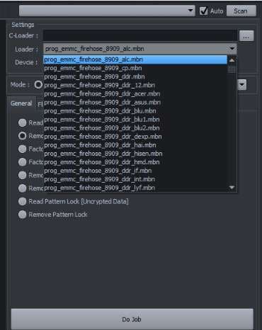 choose loader from the dropdown list