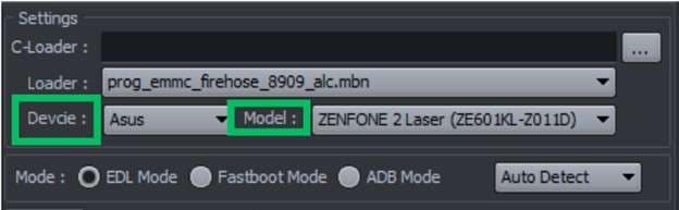 select the device and the model