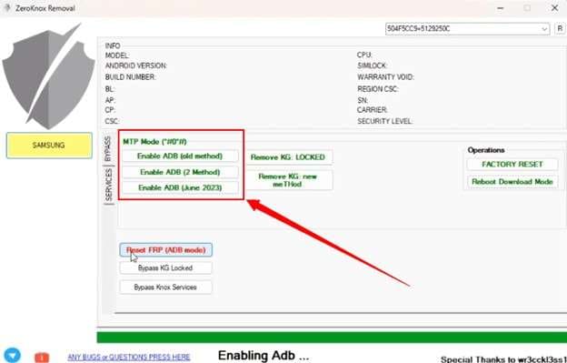 select a method to enable adb