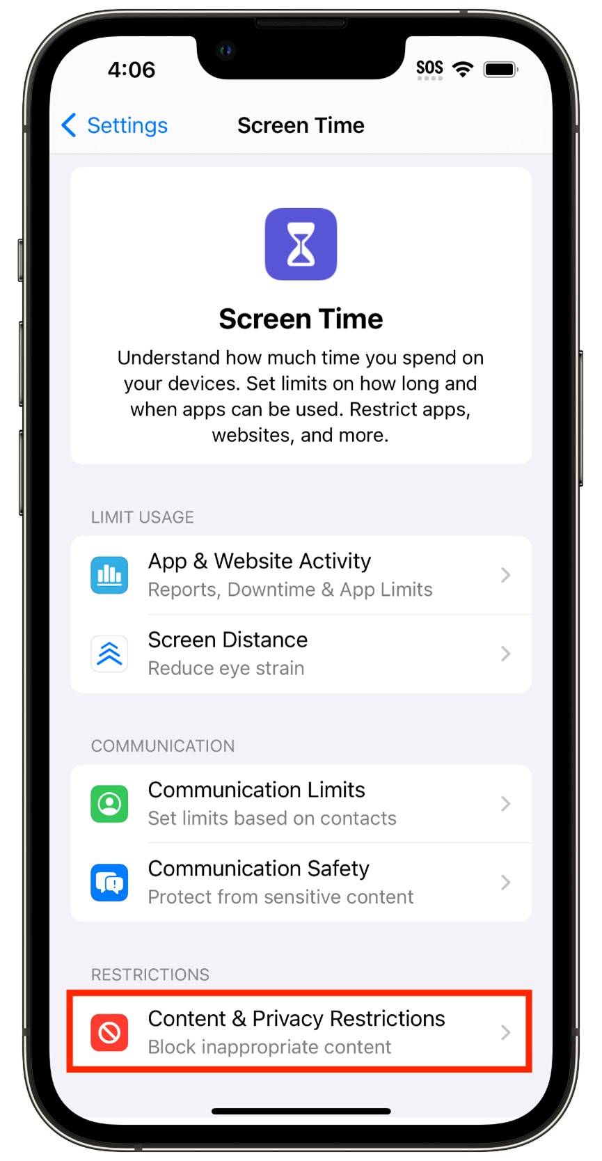 content and privacy restrictions