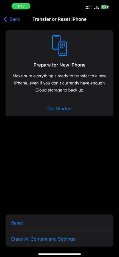erase all contents and settings