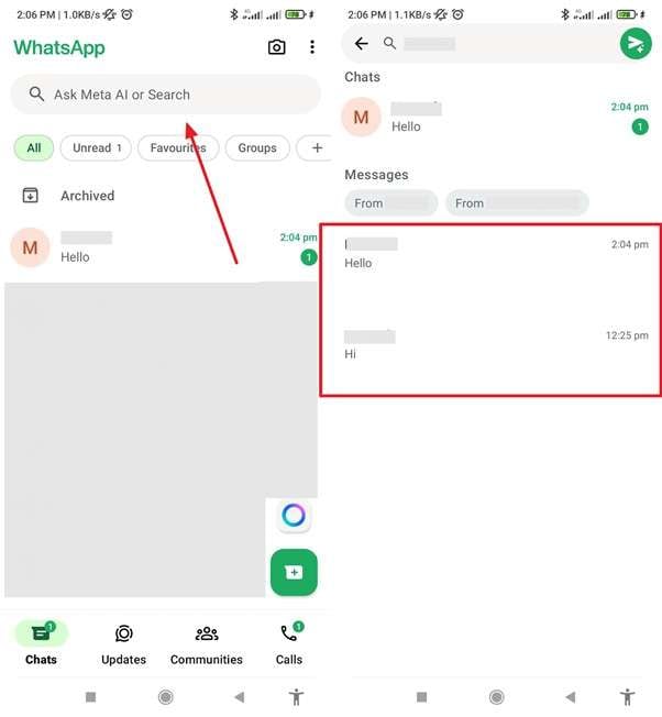 utilize the whatsapp’s search bar