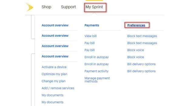 sprint preferences