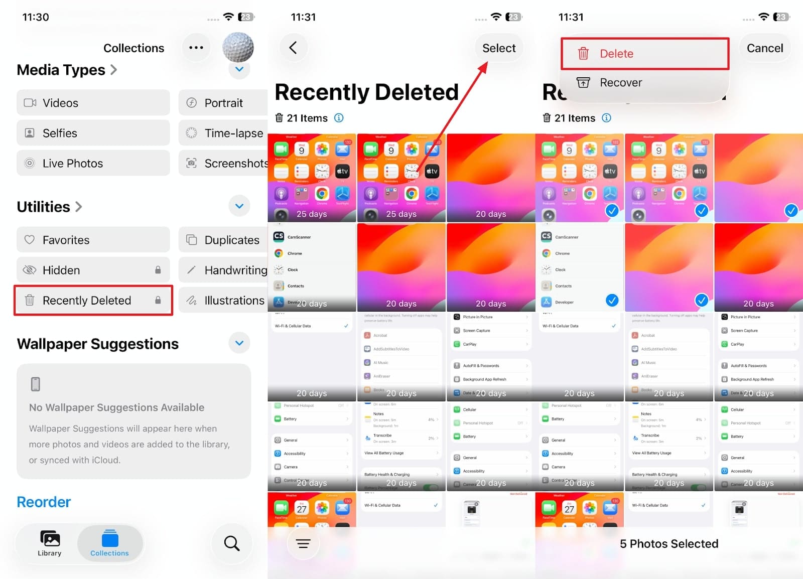 delete media from recently deleted folder