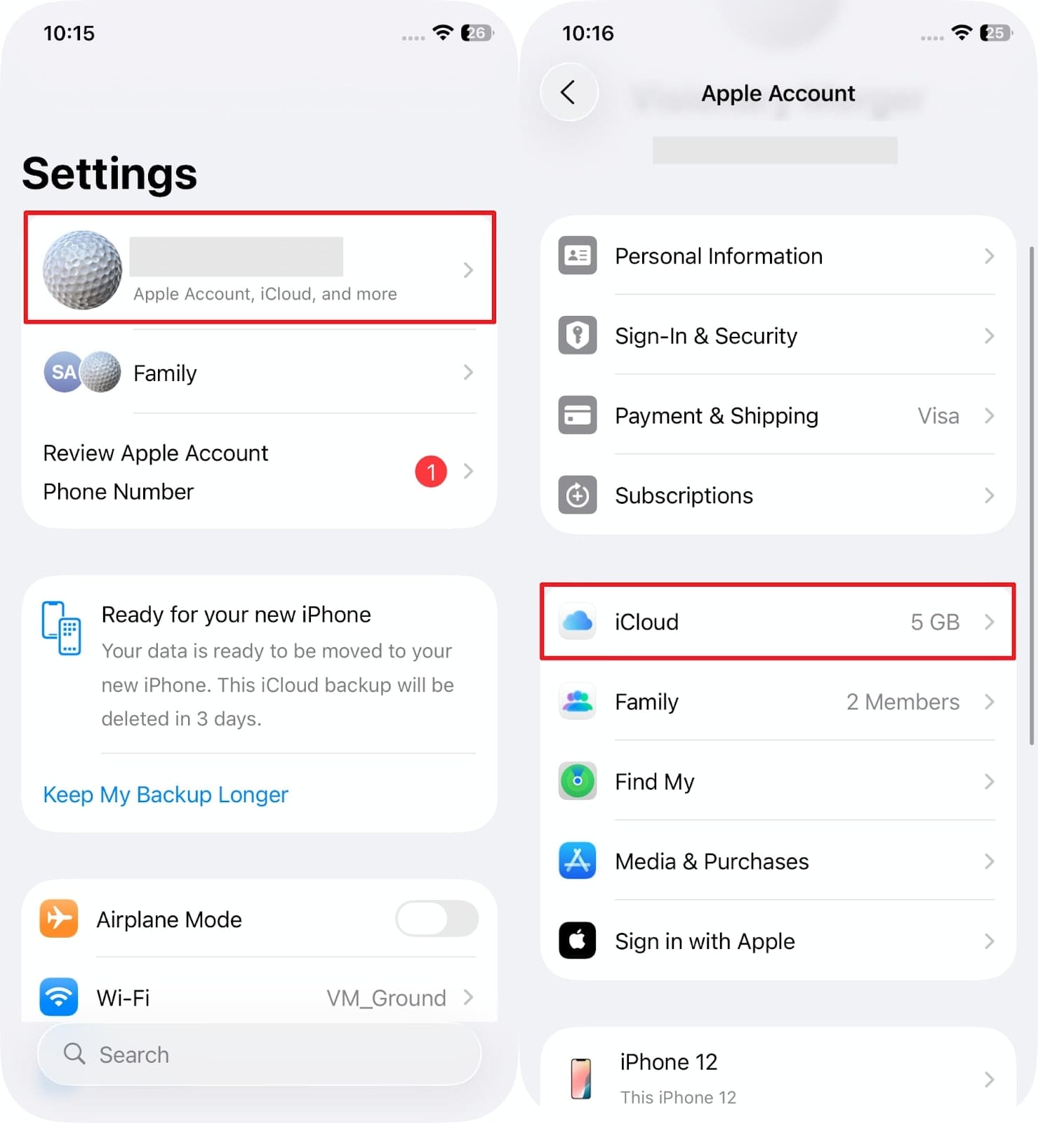access icloud settings iphone