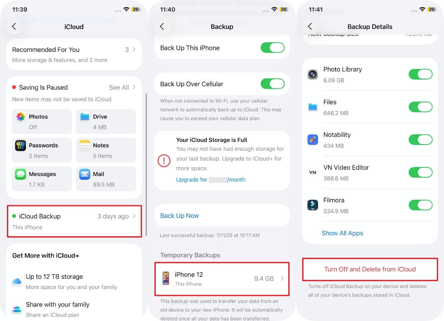 turn off icloud backup