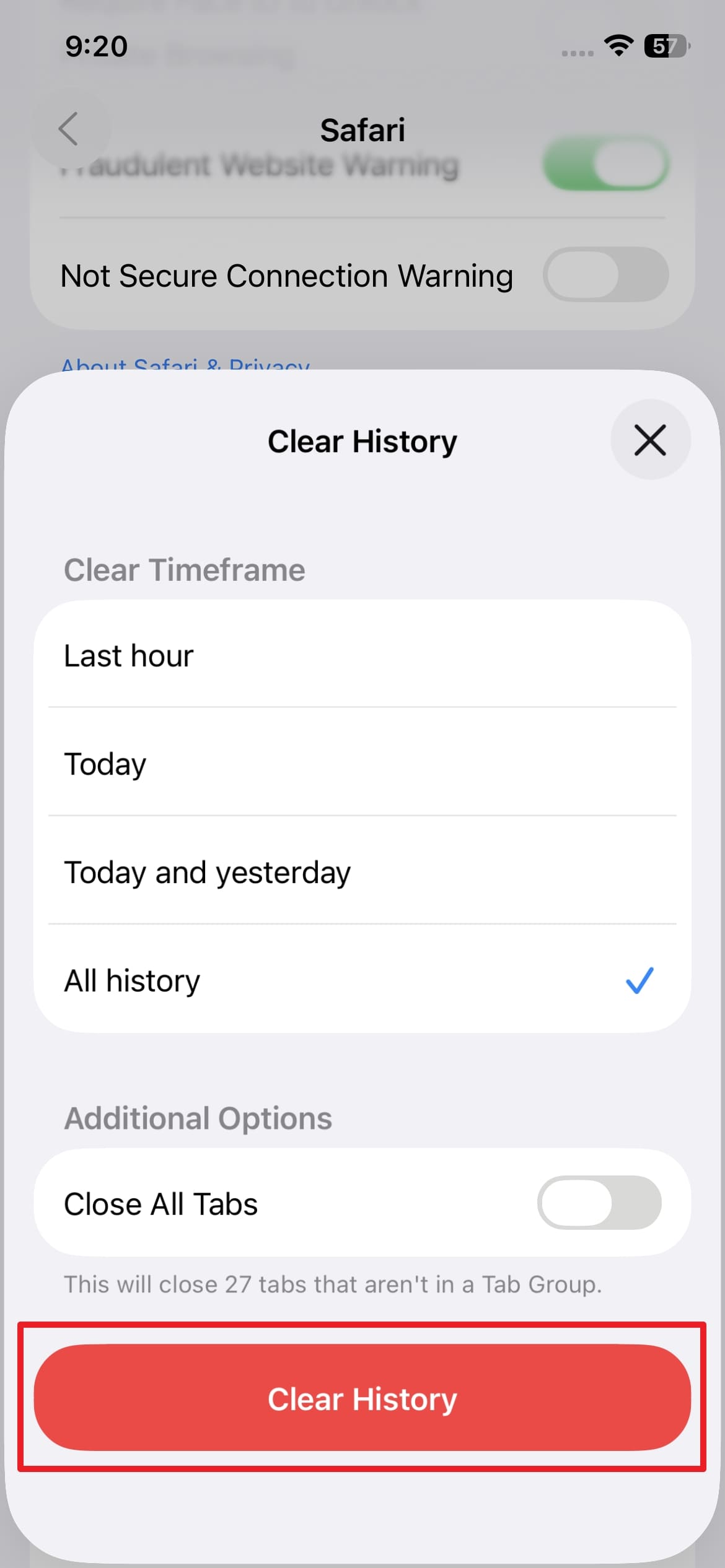choose clear timeframe and clear history 