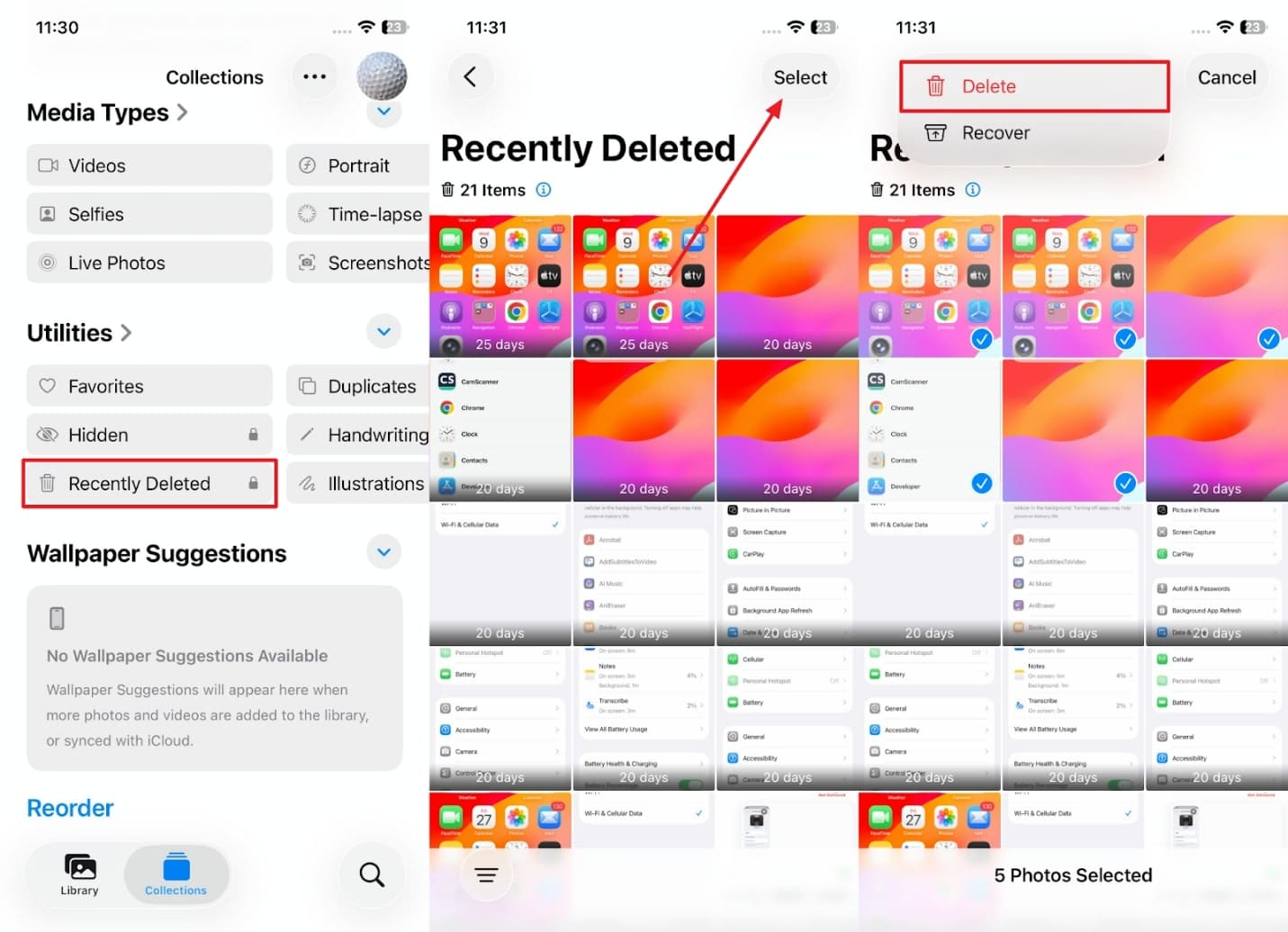 remove recently deleted media