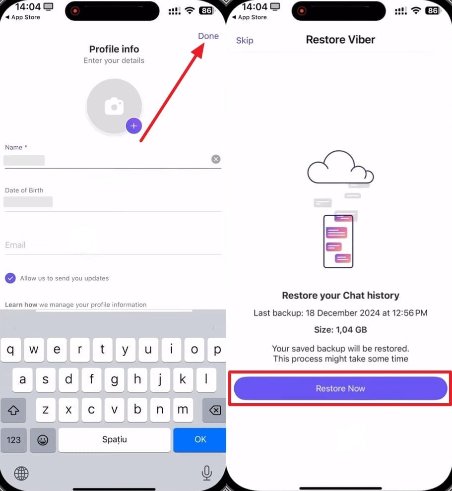 press restore now viber iphone