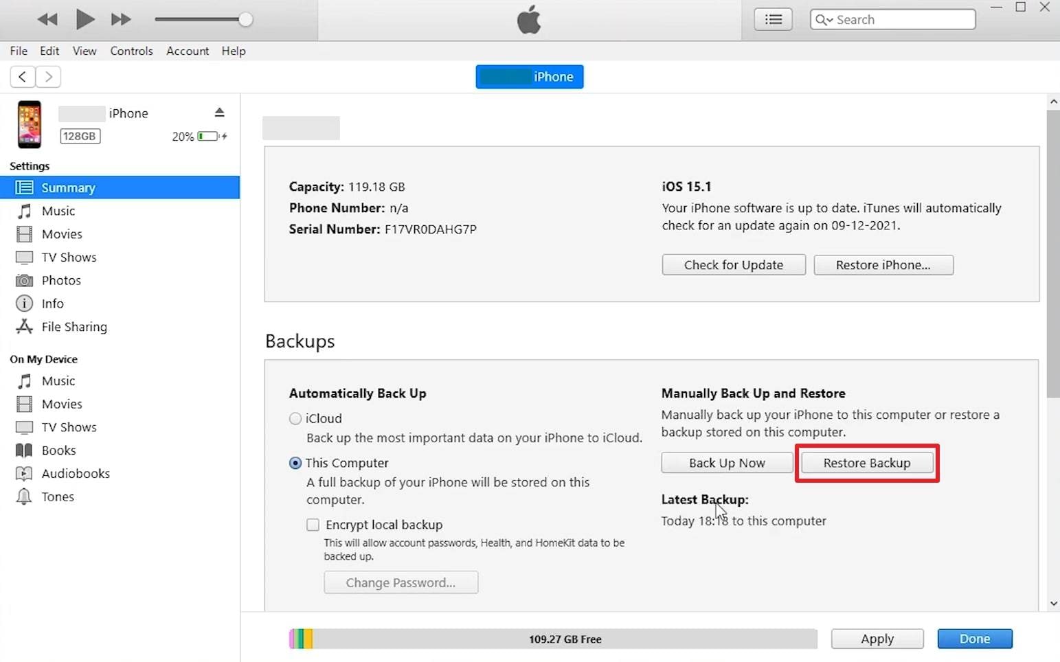 restore backup through itunes